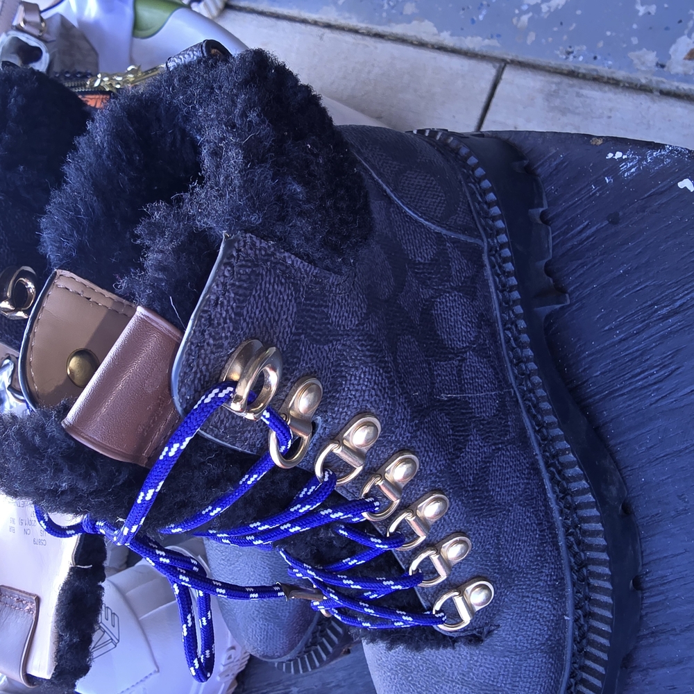 Black and Brown Shearling Lace-Up Boots